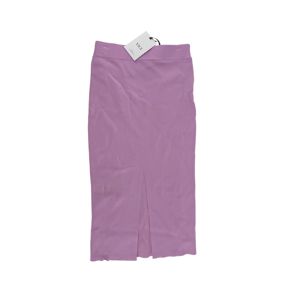 VICI Lilac Purple Ribbed Knit Midi Pencil Skirt Front Slit Small NWT